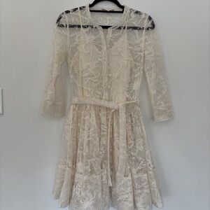Maje Cream Lace Long-Sleeve Fit & Flare Dress